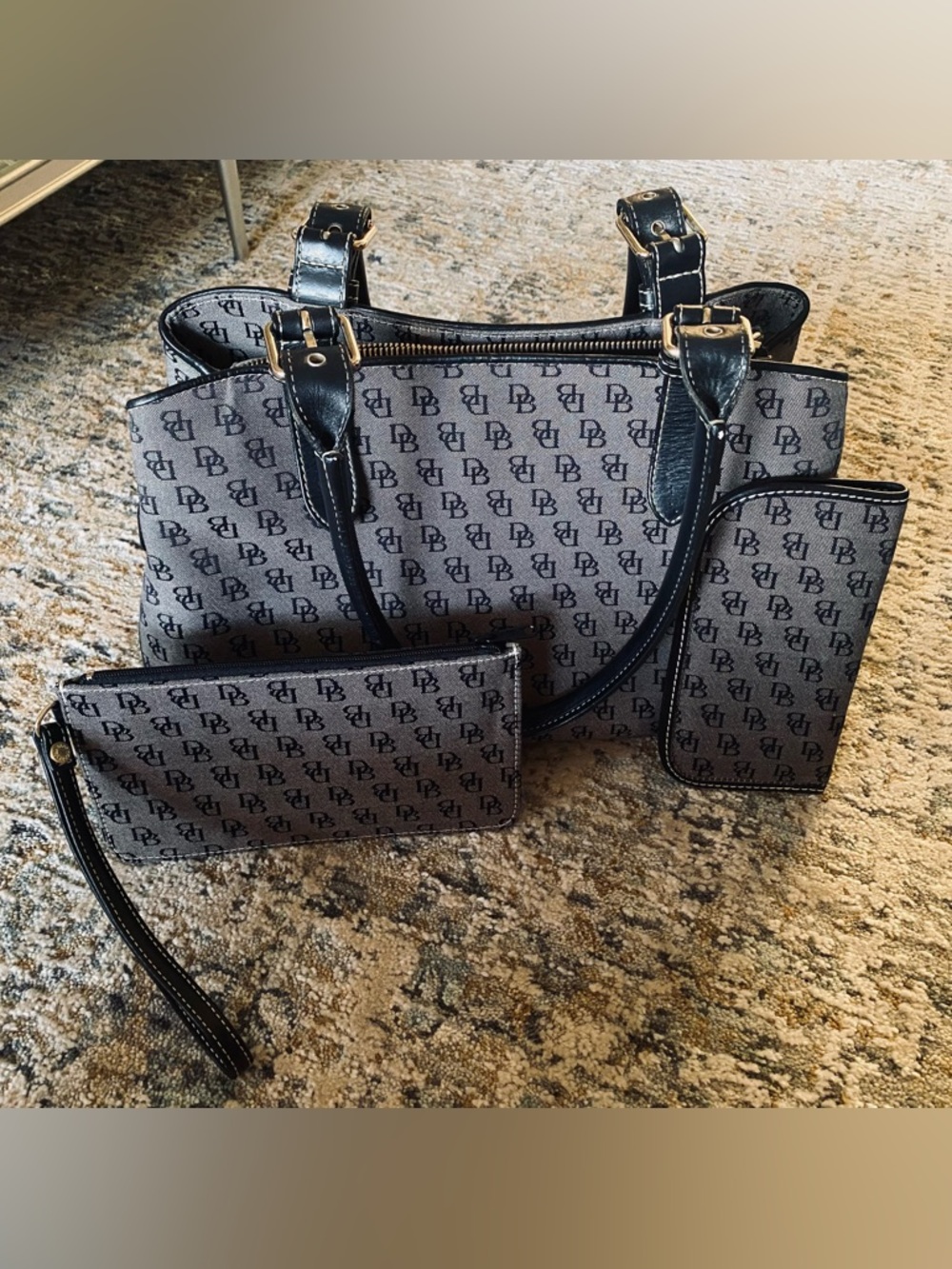 Dooney & Bourke Jacquard Logo Double Sided Satchel + Wristlet